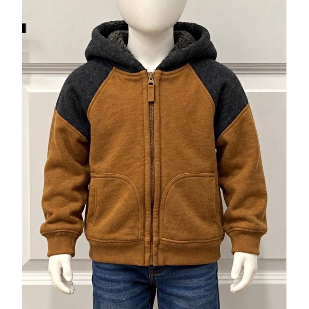 Wonder Nation Boys Full Zip Fleece Colorblock Hoodie Brown/Gray M 7/8